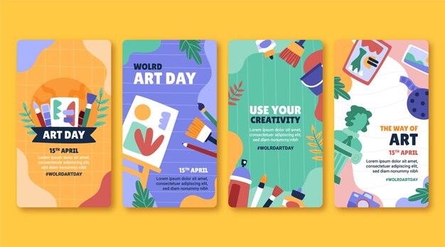 Hand drawn world art day instagram stories collection