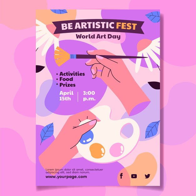 Hand drawn world art day poster template