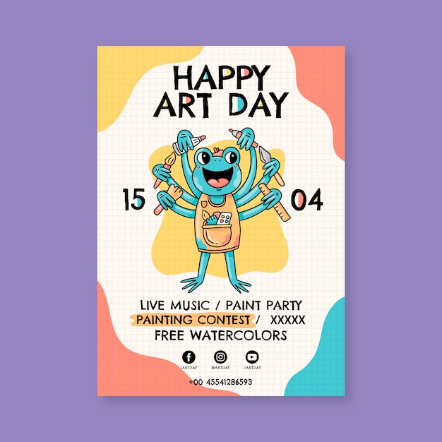 Free vector hand drawn world art day vertical poster template
