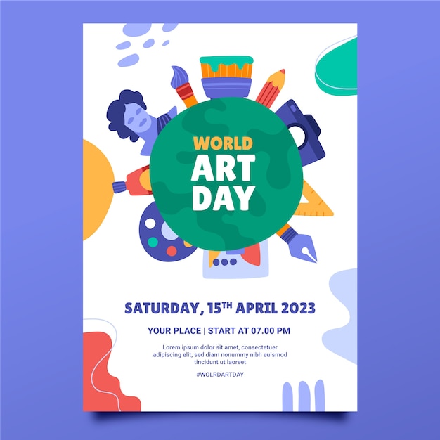 Free vector hand drawn world art day vertical poster template