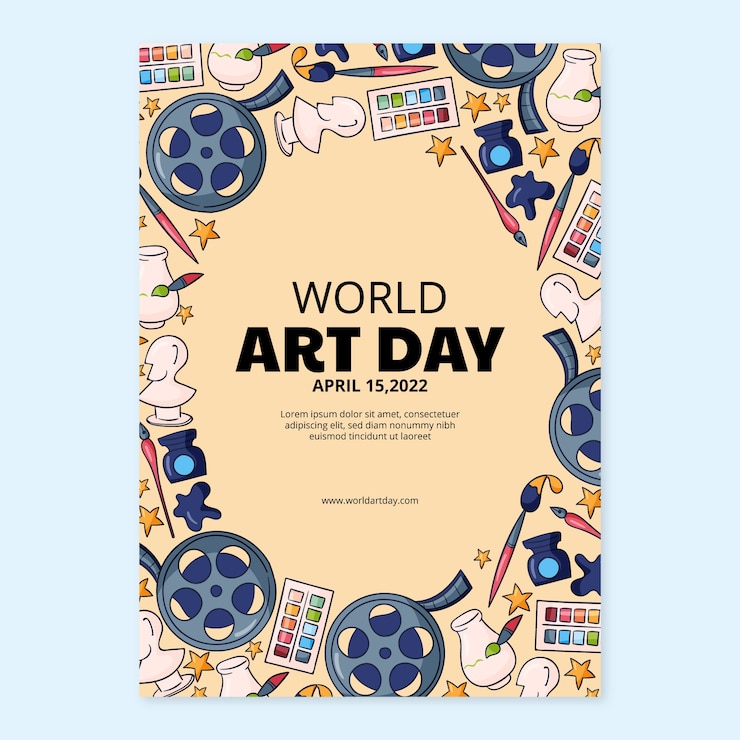 Free Vector hand drawn world art day vertical poster template