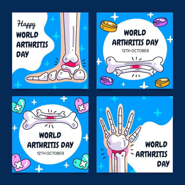 Hand drawn world arthritis day instagram posts collection