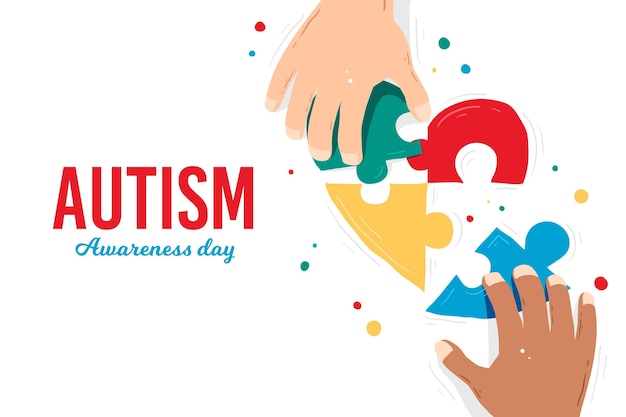 퍼즐 조각으로 손으로 그린 세계 자폐증 인식의 날 그림