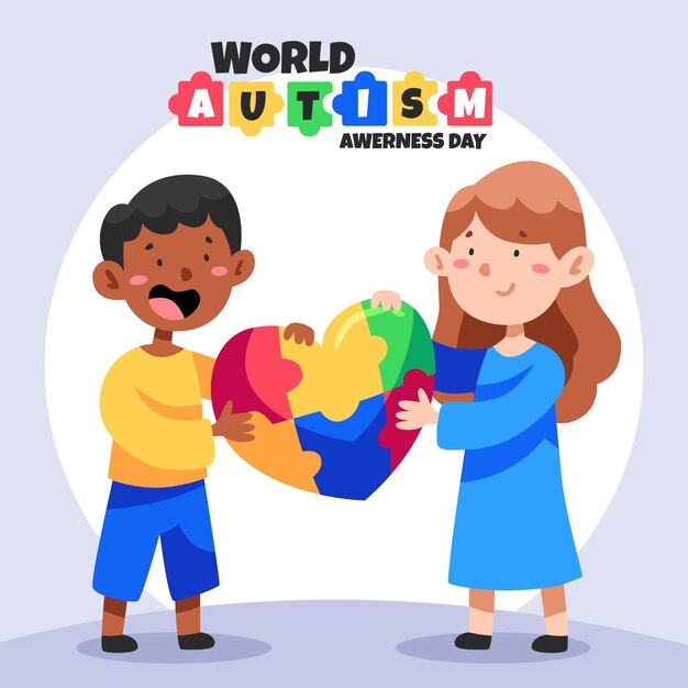 Hand drawn world autism awareness day illustration with puzzle pieces