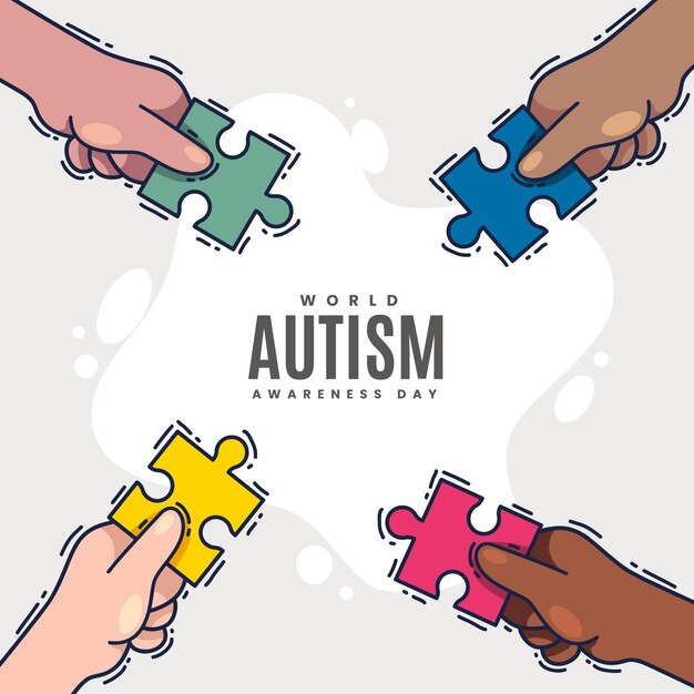 퍼즐 조각으로 손으로 그린 세계 자폐증 인식의 날 그림