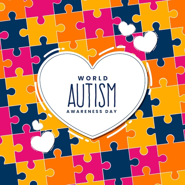 Нарисованная рукой иллюстрация дня осведомленности об аутизме с частями головоломки