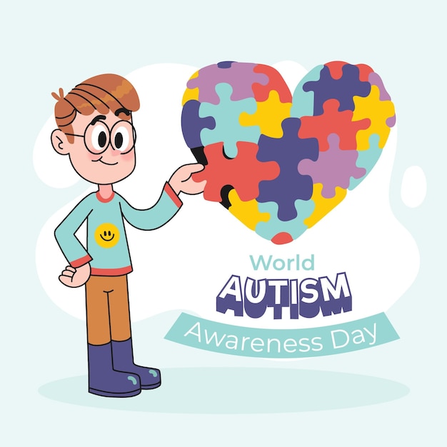 Hand drawn world autism awareness day illustration