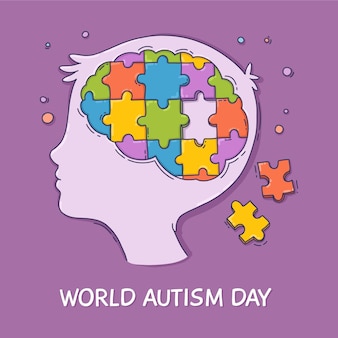Нарисованная рукой иллюстрация всемирного дня осведомленности об аутизме