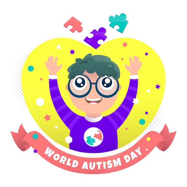Нарисованная рукой иллюстрация всемирного дня осведомленности об аутизме