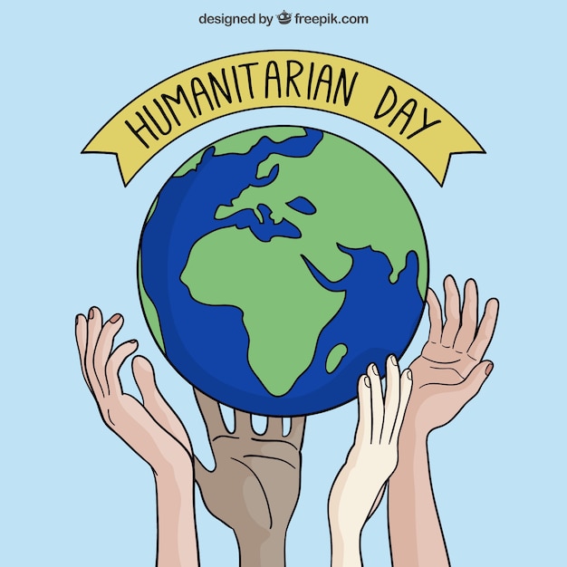 Vettore gratuito disegnata a mano sfondo mondo del giorno umanitaria