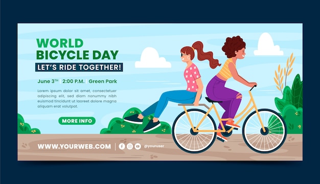 Free vector hand drawn world bicycle day horizontal banner template