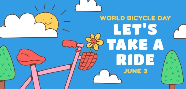 Free vector hand drawn world bicycle day horizontal banner