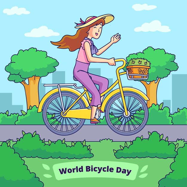 Illustrazione disegnata a mano della giornata mondiale della bicicletta