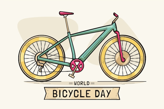 Vettore gratuito illustrazione disegnata a mano della giornata mondiale della bicicletta