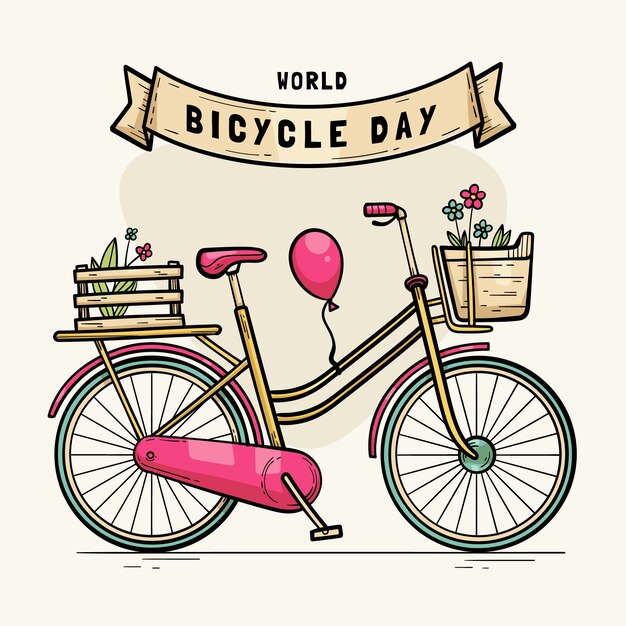 Hand drawn world bicycle day illustration