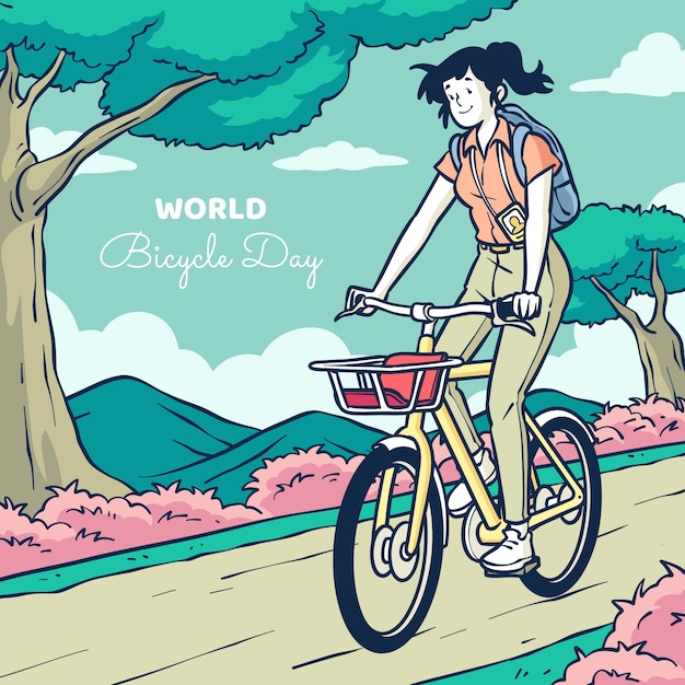 Free vector hand drawn world bicycle day illustration