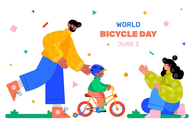 Нарисованная рукой иллюстрация всемирного дня велосипеда