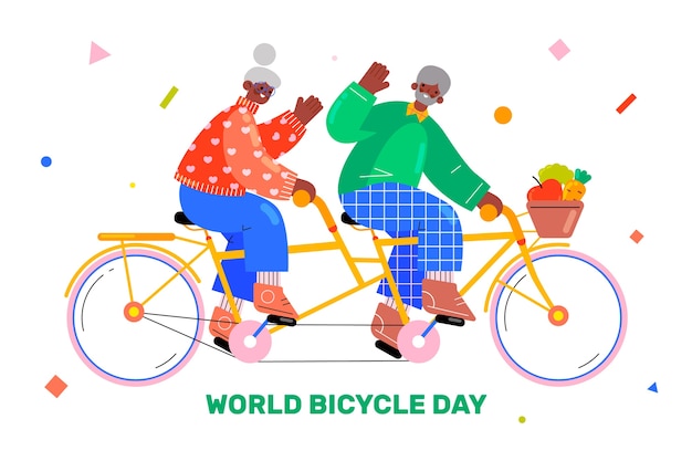 Vettore gratuito illustrazione disegnata a mano della giornata mondiale della bicicletta