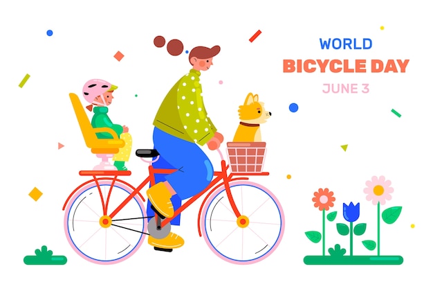 Illustrazione disegnata a mano della giornata mondiale della bicicletta