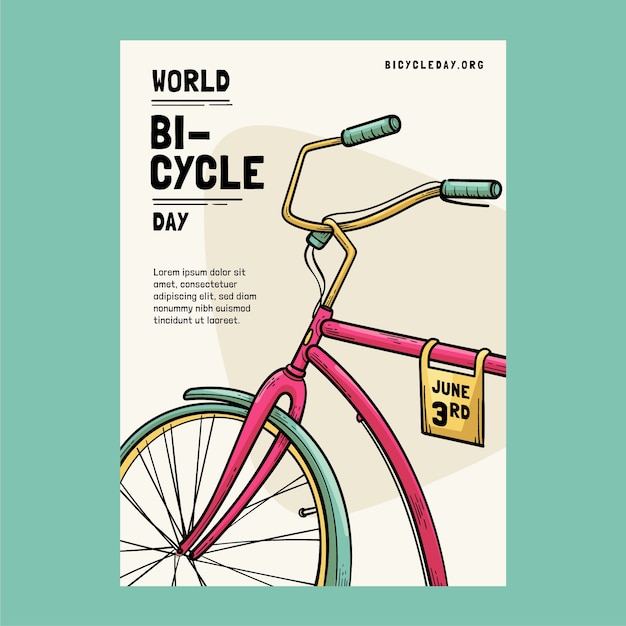 Ручной обращается всемирный день велосипеда вертикальный шаблон плаката