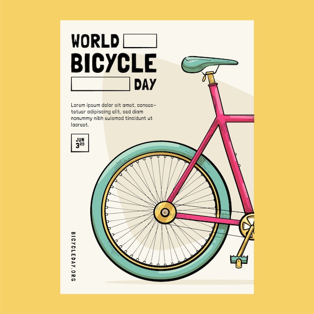 Hand drawn world bicycle day vertical poster template