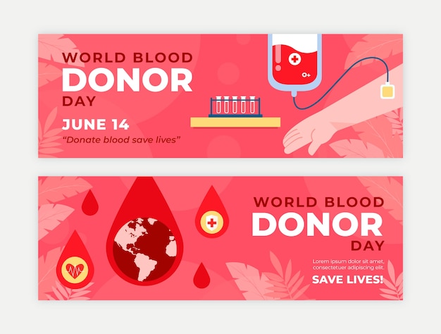 Vettore gratuito banner della giornata mondiale del donatore di sangue disegnato a mano