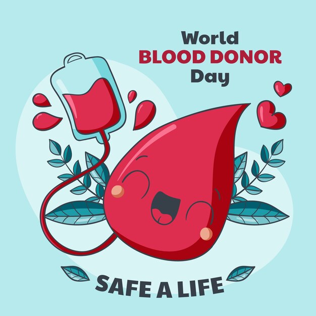 Нарисованная рукой иллюстрация всемирного дня донора крови
