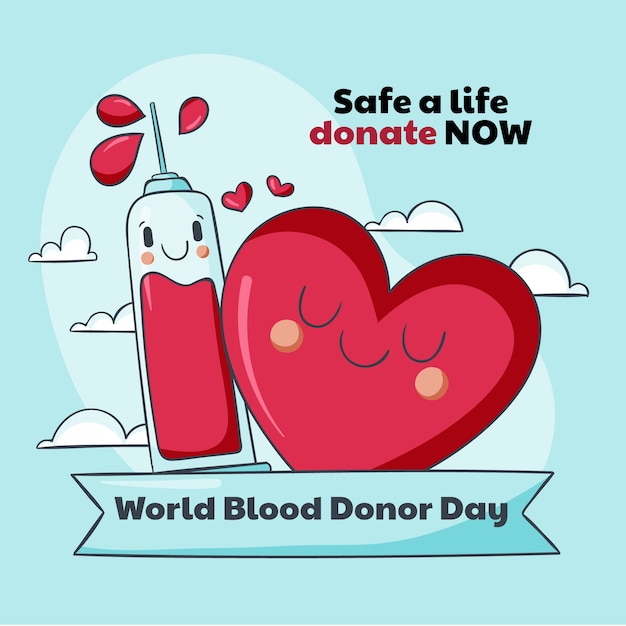 Бесплатное векторное изображение Нарисованная рукой иллюстрация всемирного дня донора крови