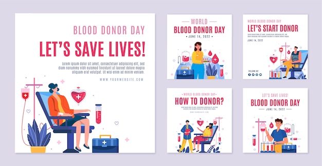 Hand drawn world blood donor day instagram post collection