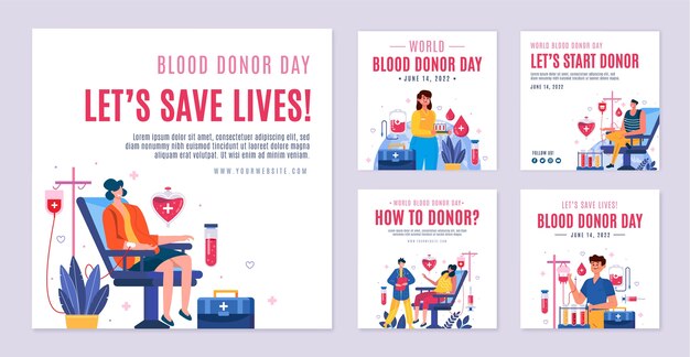 Hand drawn world blood donor day instagram post collection