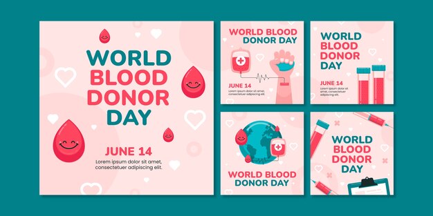 Hand drawn world blood donor day instagram posts