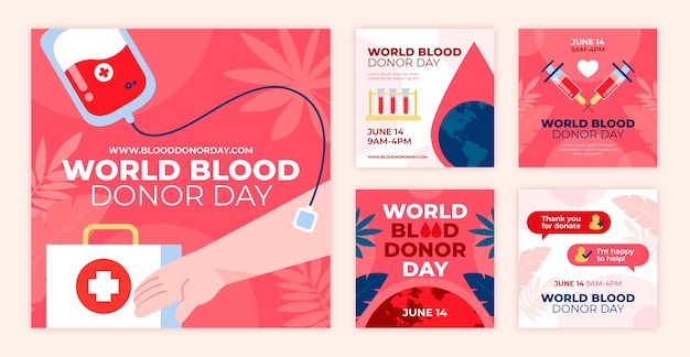 Free vector hand drawn world blood donor day instagram posts