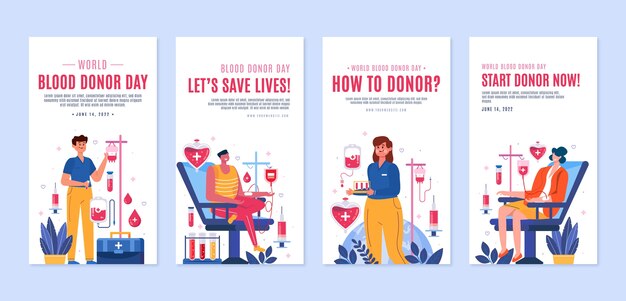 hand drawn world blood donor day instagram  stories collection