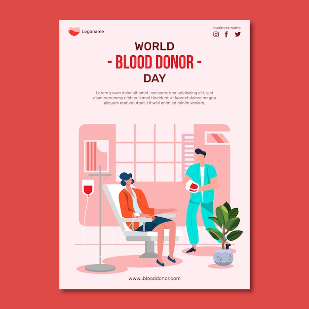 Free vector hand drawn world blood donor day poster template