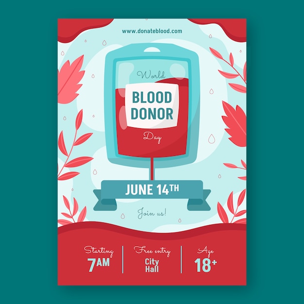 Free vector hand drawn world blood donor day poster template