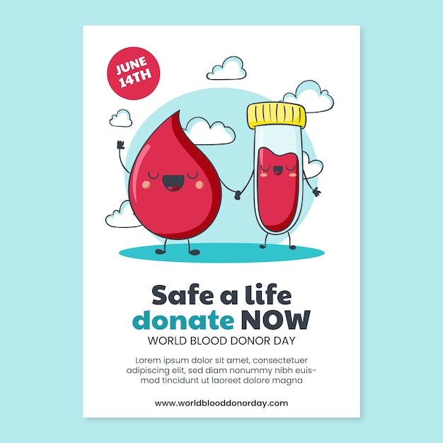 Free vector hand drawn world blood donor day vertical flyer template