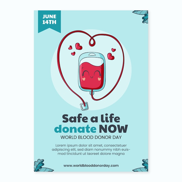 Free vector hand drawn world blood donor day vertical flyer template