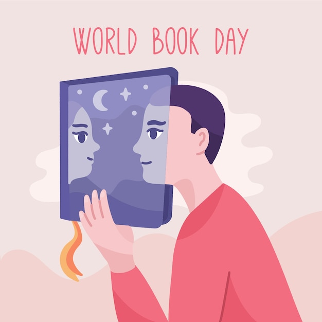 Free vector hand drawn world book day background with boy and girl