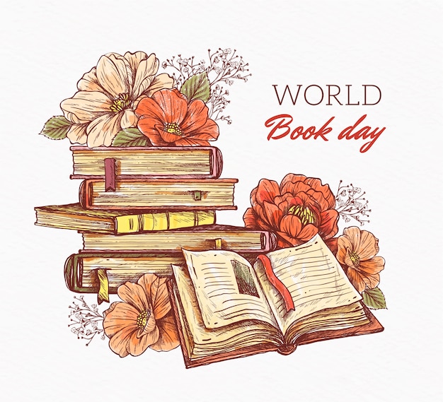 Vettore gratuito fondo della giornata mondiale del libro disegnato a mano