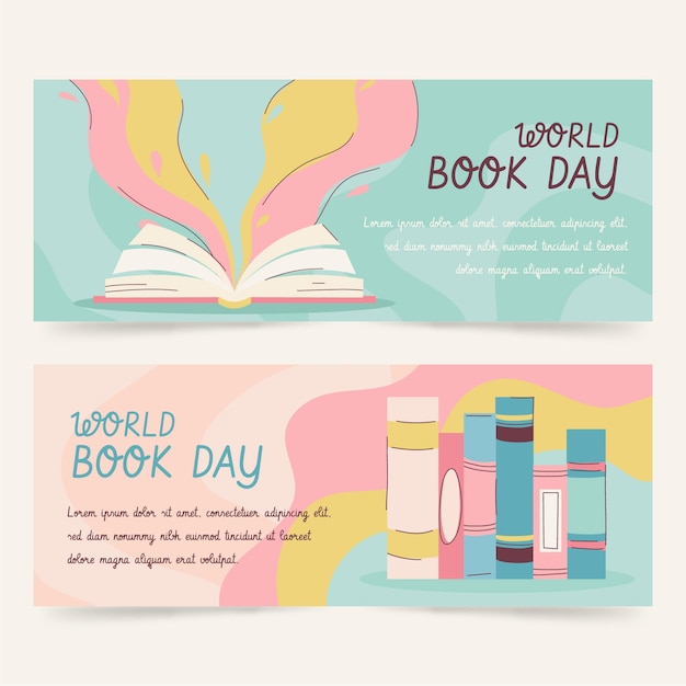 Free vector hand drawn world book day banners set