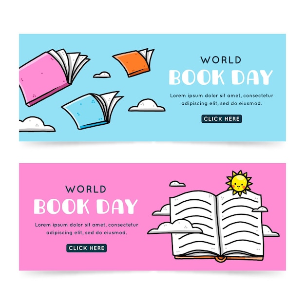 Free vector hand drawn world book day banners set
