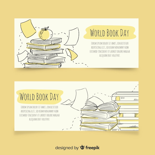 Free vector hand drawn world book day banners