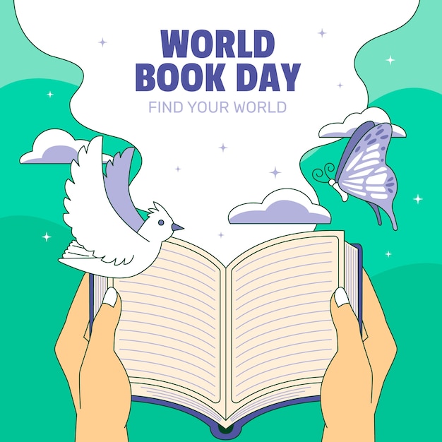 Hand drawn world book day celebration illustration