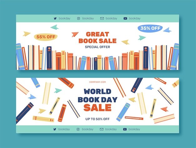 Free vector hand drawn world book day horizontal banners set