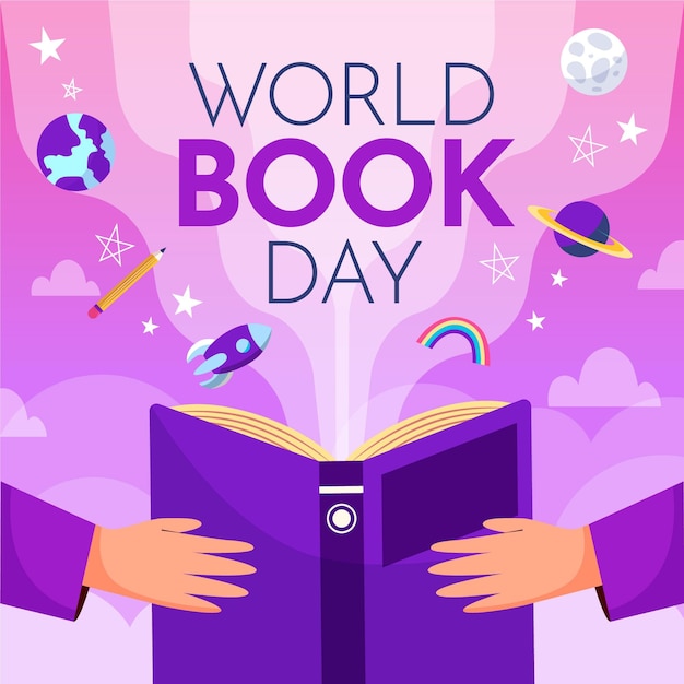 Hand drawn world book day illustration with people holding book