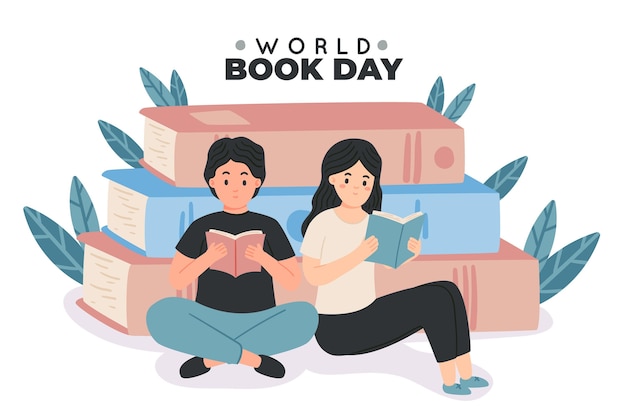 Free vector hand drawn world book day illustration with people reading