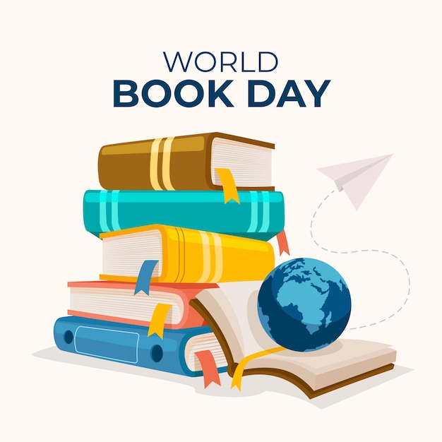 Free vector hand drawn world book day illustration with stack of books