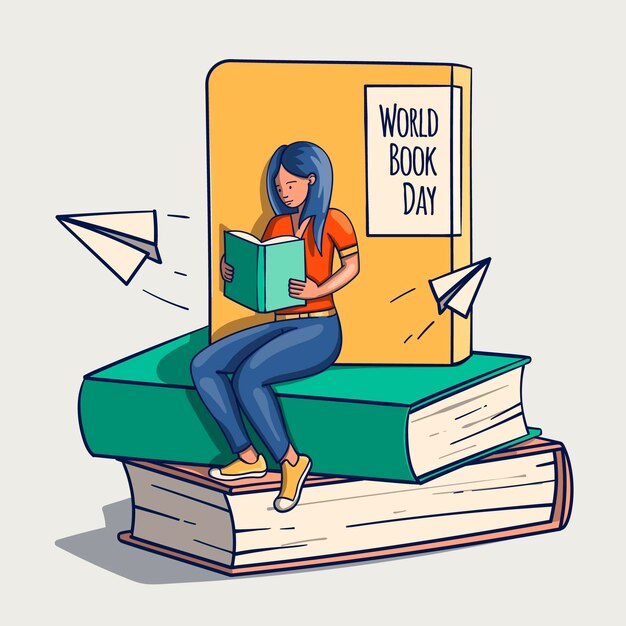 Нарисованная рукой иллюстрация всемирного дня книги