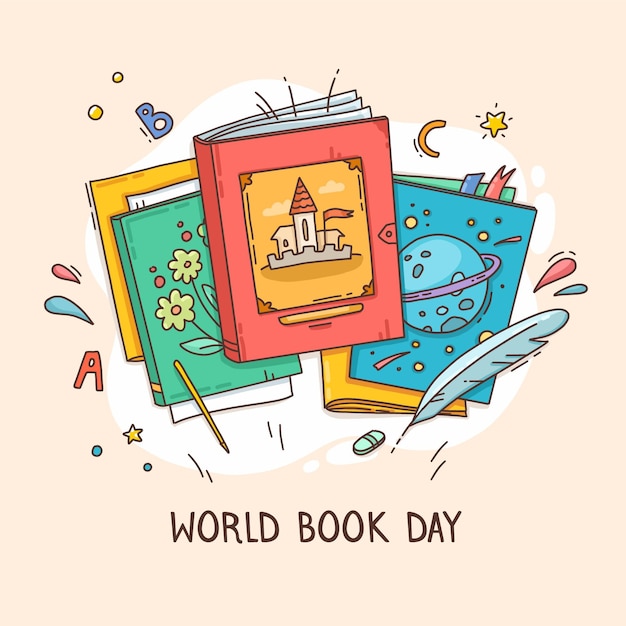 Hand drawn world book day illustration