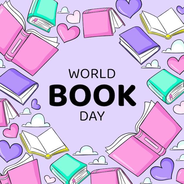 Бесплатное векторное изображение Нарисованная рукой иллюстрация всемирного дня книги